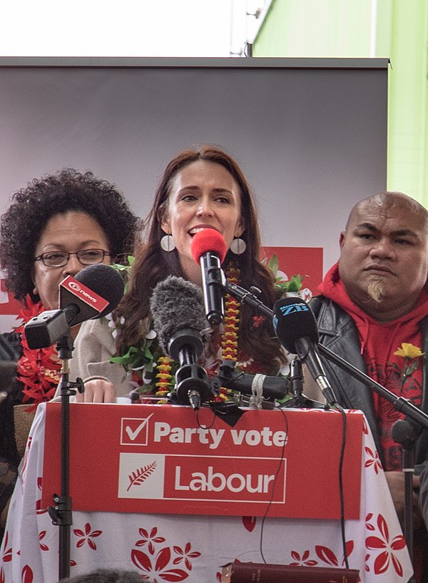 Tua (right) with Prime Minister Jacinda Ardern at a political rally, 2017