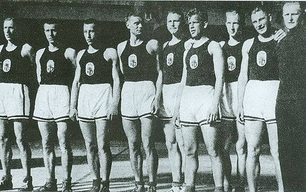 The Latvian national team at EuroBasket 1935.