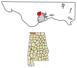 Location of Underwood-Petersville in Lauderdale County, Alabama.