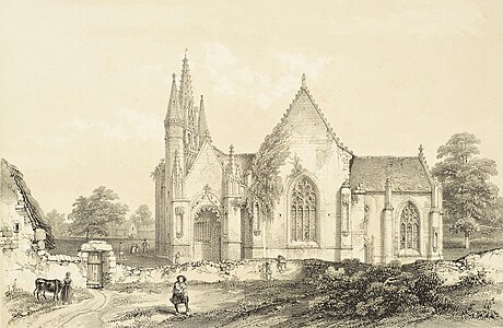 La façade sud de la chapelle et ses proches abords vers 1845.