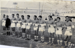 Eleven Lebanese football players posing for a photo prior to a football match