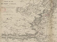 Map of the railway from Paris to Sceaux showing:
* in solid lines, the route to Sceaux;
* in dashed lines, the branches planned towards Orsay, on one hand, and towards Longjumeau, on the other. Ligne de Sceaux carte.jpg