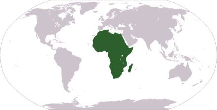 Peta dunia yang menunjukkan lokasi Afrika.