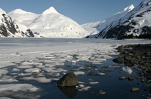 Looking across Portage Lake toward Bard Peak