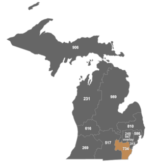 Area code 734 Telephone area code for southeast Michigan, United States