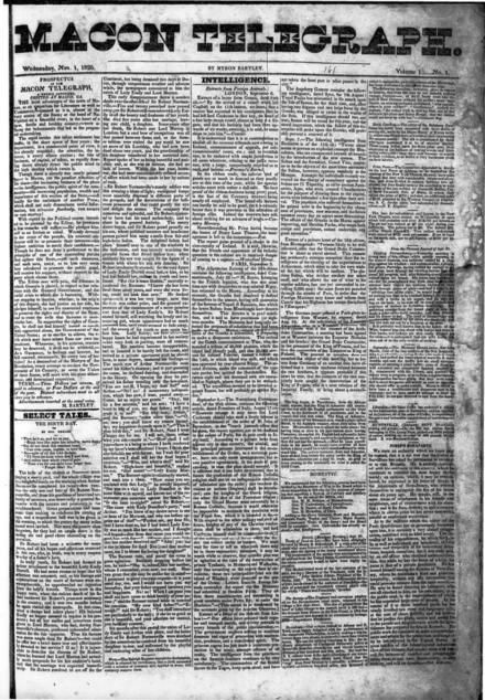 The Macon Telegraph's 1 Nov 1826 Edition