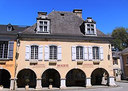 Kolorowe zdjęcie ratusza (budynku administracyjnego) w Saint-Pé-de-Bigorre we Francji.