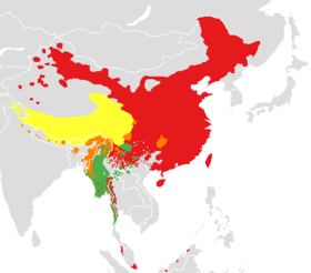 Langues Sino-tibétaines (en couleur) :