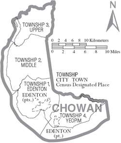 Map of Chowan County, North Carolina With Municipal and Township Labels