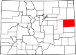 Harta statului Colorado indicând comitatul Kit Carson