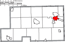 Struthers okulunun Mahoning County şehrindeki konumu