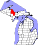 Harta statului Michigan indicând comitatul Marquette
