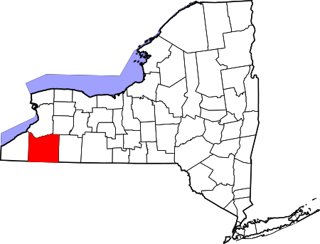 Location of Cattaraugus County in New York Map of New York highlighting Cattaraugus County.svg