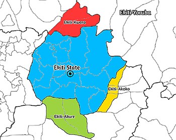 Territorial map of the Ekiti speaking Yoruba people in Ekiti, Ondo and Kwara State.