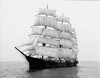 The Mary L. Cushing, the last merchant ship built on the Merrimack, docked at the Cushing family pier in Newburyport