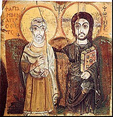 Koptilainen ikoni Kristus ja Pyhä Menas on Egyptistä ja sijaitsee nykyisin Louvressa.