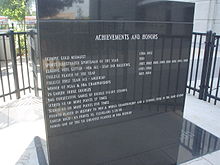 Base of statue (right side) at the United Center chronicling Jordan's career achievements. Michael Jordan Achievements.jpg