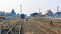 The station as seen approaching from the east. The depot with its sidings can be seen to the left.