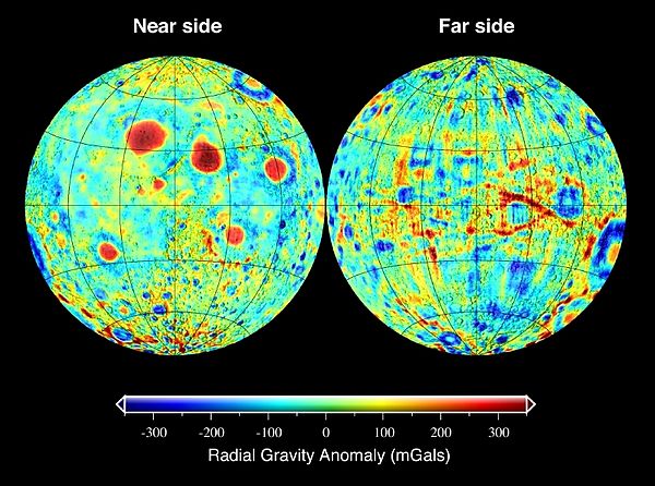 Radial gravity anomaly at the surface of the Moon in mGal