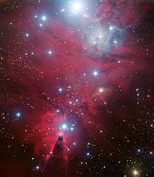 NGC 2264 including the Cone Nebula and the Christmas Tree Cluster (upside down in this image) with S Monocerotis at the very top of the image (and the base of the Christmas tree) NGC 2264 cluster.jpg