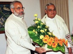 Modi with Atal Bihari Vajpayee in c. 2001. Narendra Modi and Prime Minister Atal Bihari Vajpayee in New Delhi in October 12, 2001.jpg
