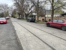 Streetcar tracks visible on Dean Avenue Nettleton's Streetcar Dean Ave.jpg