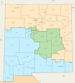 New Mexico's congressional districts since 2023 New Mexico Congressional Districts, 118th Congress.svg
