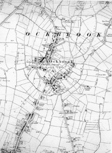 Extract from OS 1919 6" map showing Ockbrook. OS Revision1 1919 6in County Series Derbyshire Sheet 50 SE.png