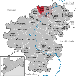 Poziția Oberwiera pe harta districtului Zwickau