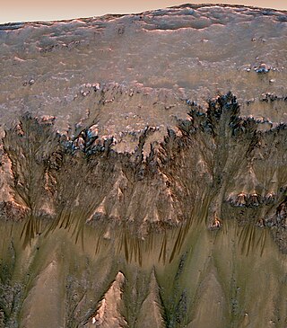 <span class="mw-page-title-main">Seasonal flows on warm Martian slopes</span> Surface features on Mars