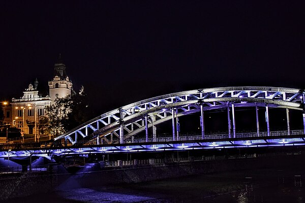 Miloš Sýkora Bridge over the Ostravice River and Silesian Ostrava Town Hall