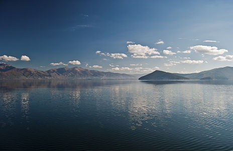 Lake Prespa with the island of Golem Grad