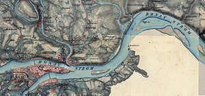 Original position sheet with the old town of Passau in the southwest (bottom left) and the city of Au in the northeast (top right)