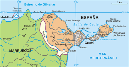 Mapa de Ceuta, a Espanya