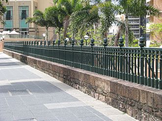 Cast iron railways as seen from Queen Street, 2008 Petrie Bight Retaining Wall (2008).jpg