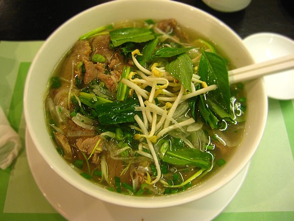 Southern-style phở served with basil and Mung bean sprouts