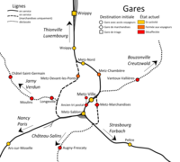 Plan du système ferroviaire de Metz.