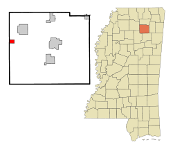 Pontotoc County Mississippi Incorporated and Unincorporated areas Toccopola Highlighted.svg