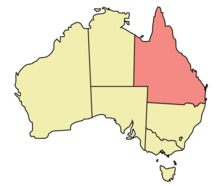 Queensland, the north-east state of Australia Queensland locator-MJC.png