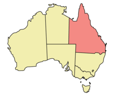 Peta Australia dengan Queensland diserlahkan