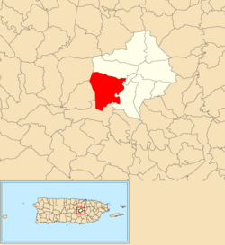 Location of Río Hondo within the municipality of Comerío shown in red