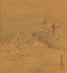Rabbit's Triumph - climax of the Kachi-kachi Yama.markings of Ogata Gekko.detail - image for k-k y article.version 1.wittig collection - painting 22.png