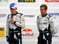 Ott Tanak (left) and Martin Jarveoja (right) entered the round as the championship leaders for the first time in their career. Rallye Deutschland 2017 (Tanak-Jarveoja-0777).jpg