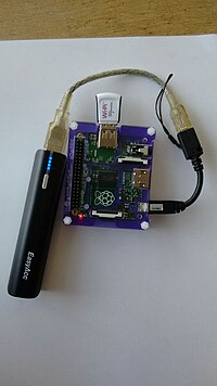 Raspberry Pi using RACHEL, powered by a battery Raspberry Pi using RACHEL.jpg