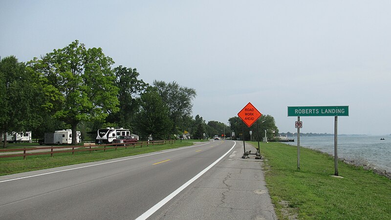 File:Roberts Landing, Michigan road signage.jpg