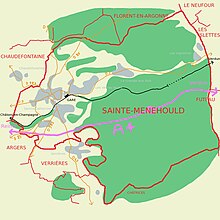 Carte de Sainte-Menehould présentant les différentes voies de communication