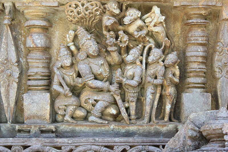 File:Scene from the Hindu legend in relief in the Amrutesvara temple at Amruthapura.JPG