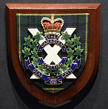 Badge of the Canadian-Scottish Regiment (Princess Mary's). Museum of the Royal Scots (The Royal Regiment) and the Royal Regiment of Scotland. Edinburgh Castle, Scotland Shield, the Canadian-Scottish Regiment (Princess Mary's). Museum of the Royal Scots (The Royal Regiment) and the Royal Regiment of Scotland. Edinburgh Castle, Scotland.jpg