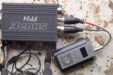 A Shure FP24 preamp's mono XLR line outputs connected to an Edirol R-09 recorder's 3.5mm stereo jack line input, using a Y-cable. This is an example of consolidating connectors, as described below. Shure FP24 preamp connected to an Edirol R-09 cropped curves.png