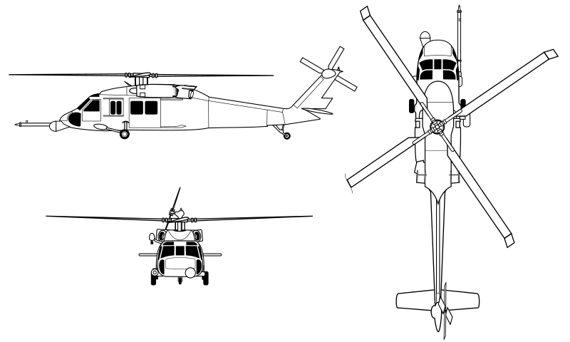 Sikorsky HH-60 Pavehawk orthographical image.svg
